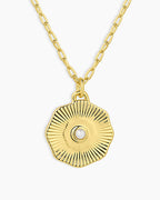 Birthstone Coin Necklace || option::18K Gold Plated, Pearl - June