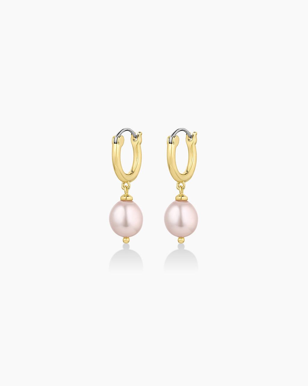 Pink Pearl Huggies || option::18K Gold Plated