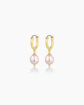 Pink Pearl Huggies || option::18K Gold Plated