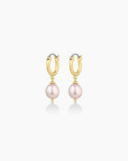 Pink Pearl Huggies || option::18K Gold Plated