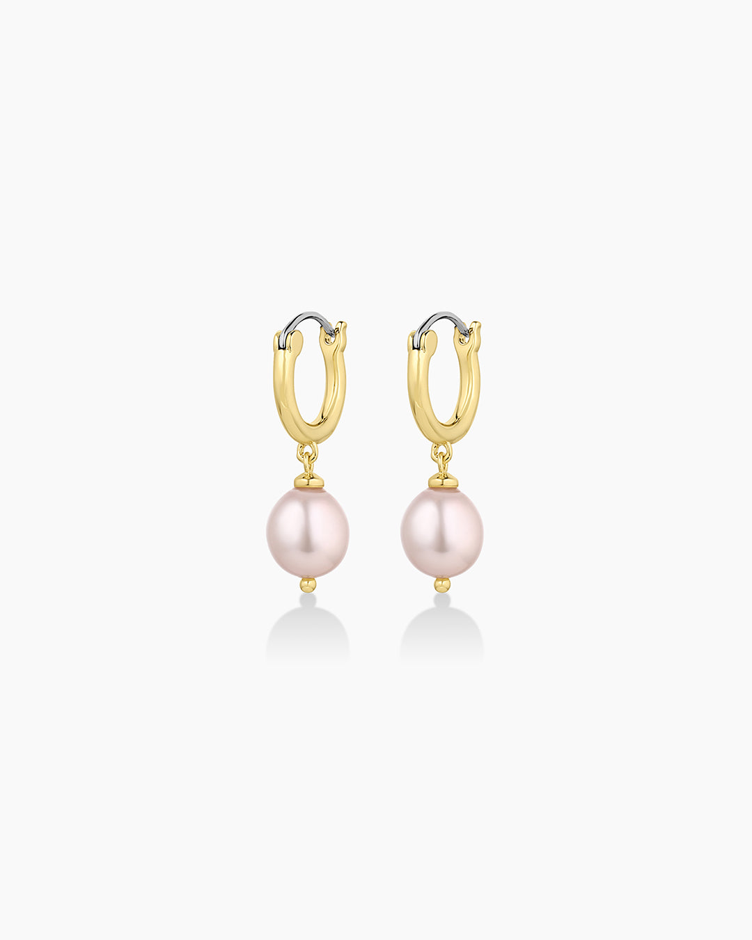 Pink Pearl Huggies || option::18K Gold Plated