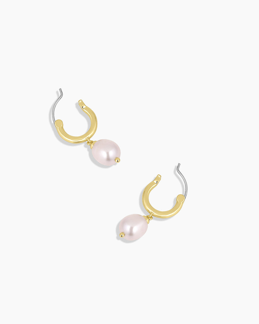 Pink Pearl Huggies || option::18K Gold Plated