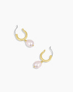 Pink Pearl Huggies || option::18K Gold Plated