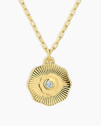 Birthstone Coin Necklace || option::18K Gold Plated, Aquamarine - March