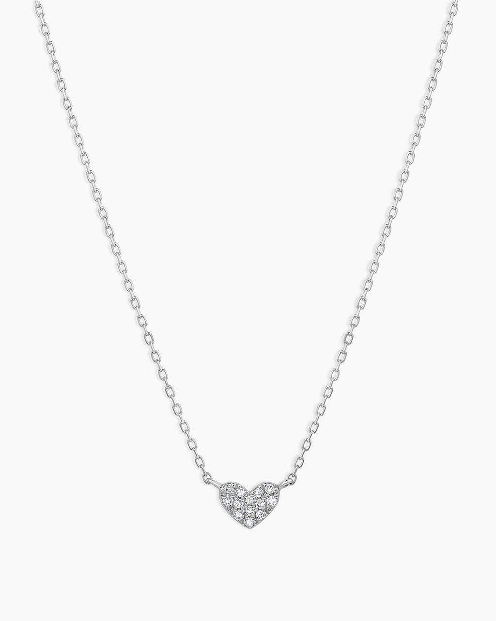 Diamond Pave Heart Charm Necklace || option::14K Solid White Gold
