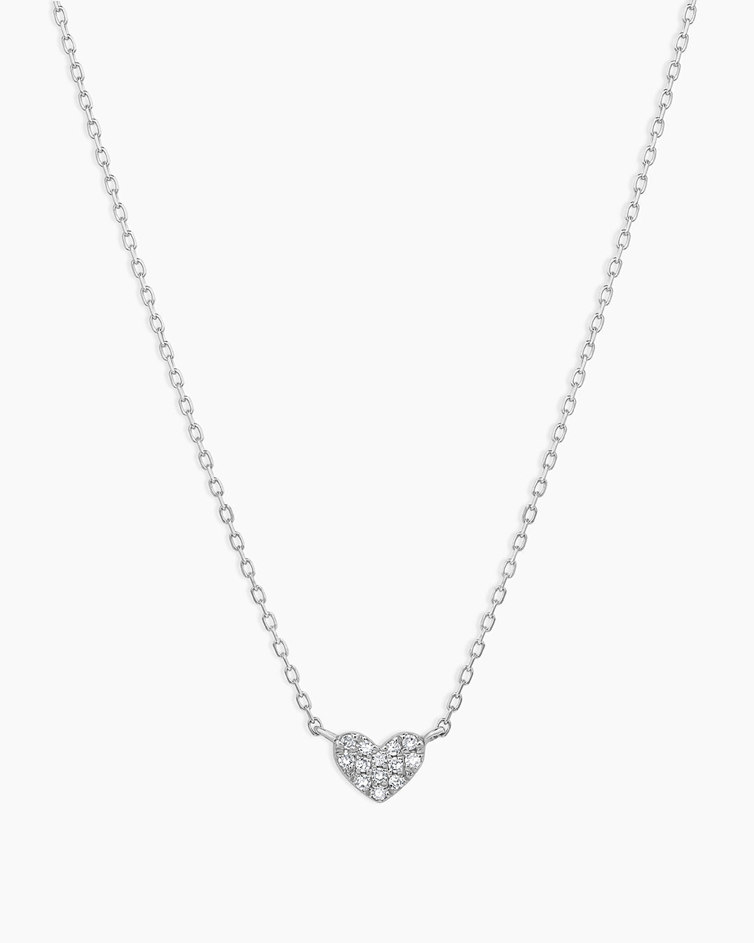 Diamond Pave Heart Charm Necklace || option::14K Solid White Gold