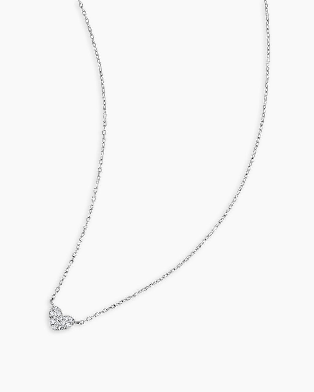 Diamond Pave Heart Charm Necklace || option::14K Solid White Gold