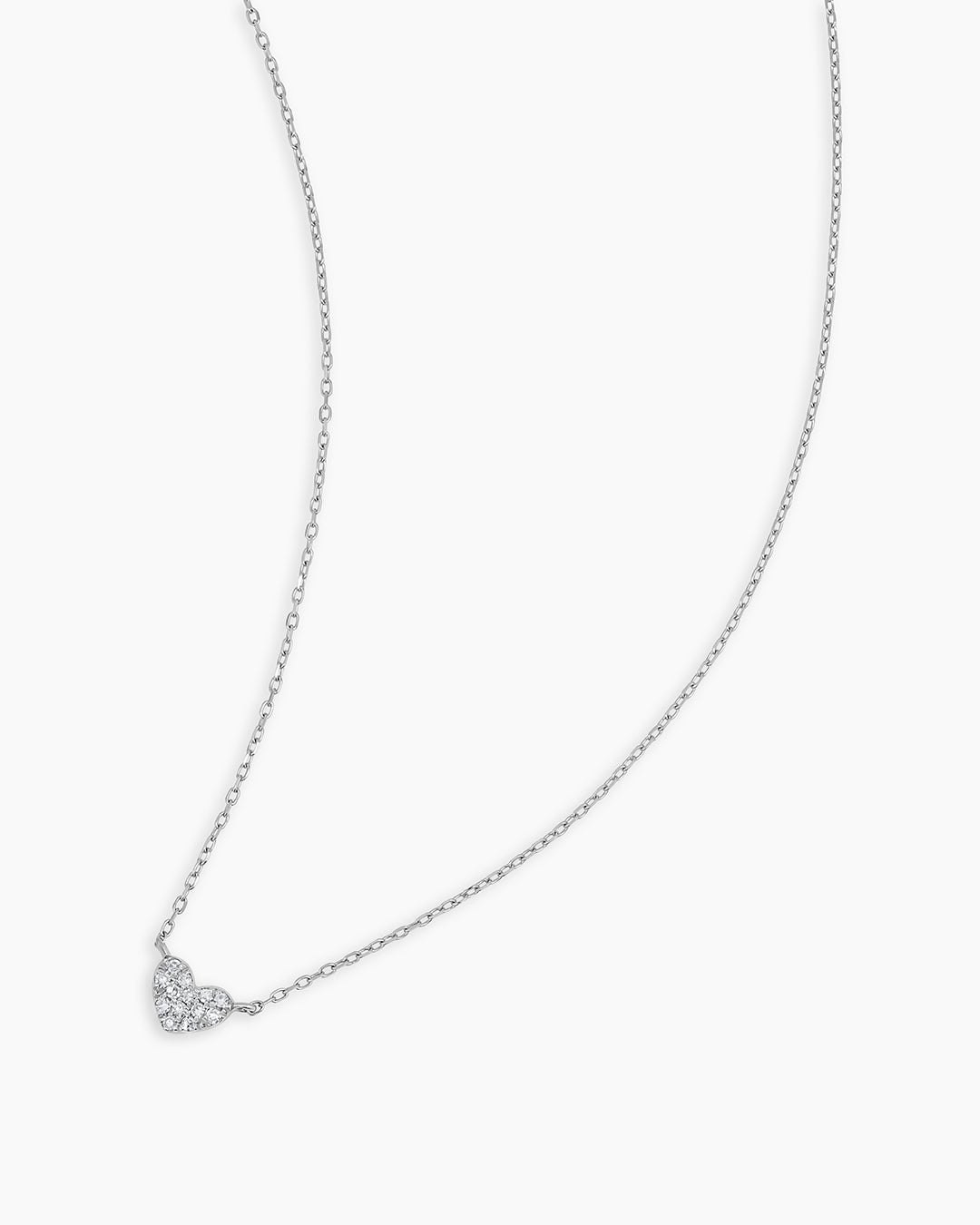 Diamond Pave Heart Charm Necklace || option::14K Solid White Gold