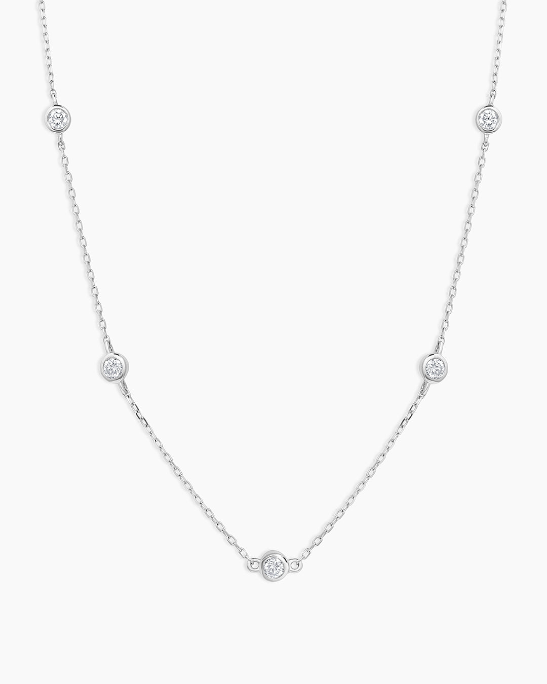 Classic Five Diamond Necklace || option::14K Solid White Gold