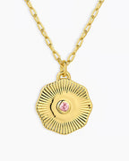 Birthstone Coin Necklace || option::18K Gold Plated, Pink Tourmaline - October