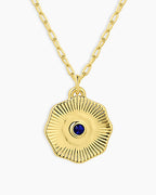 Birthstone Coin Necklace || option::18K Gold Plated, Blue Sapphire - September