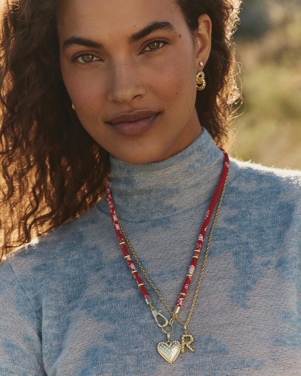 Paisley Bandana Long Necklace || option::18K Gold Plated, Red